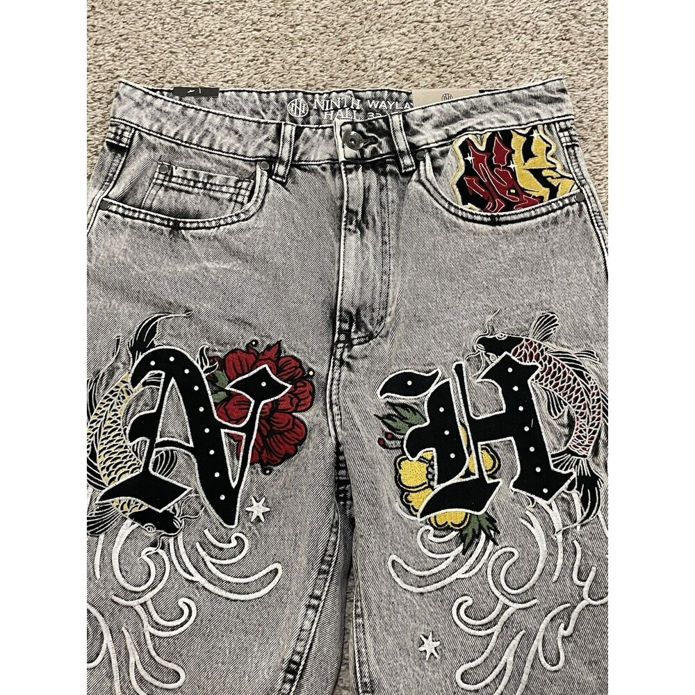 Ninth Hall Waylay Black Denim Shorts Mens Womens Unisex Size 32 NEW - Picture 2 of 5